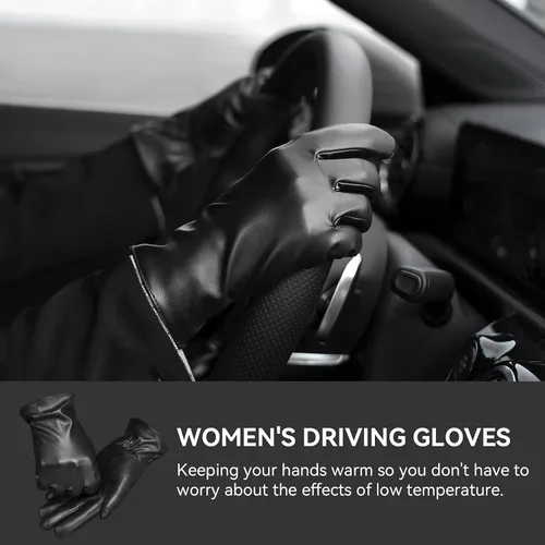 Vista 4 de OZERO Guantes de invierno para mujer forro de lana térmica de piel sintética para pantalla táctil, antideslizante, mantiene las manos calientes