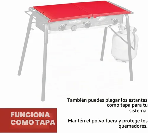 Vista 4 de Camp Chef - Juego de estantes laterales plegables, estufas de tres quemadores, color rojo