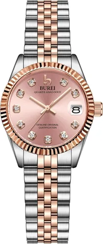 Vista 19 de BUREI Reloj de negocios para mujer con fecha de día, movimiento de cuarzo analógico, pulsera de acero inoxidable de oro plateado, reloj de moda