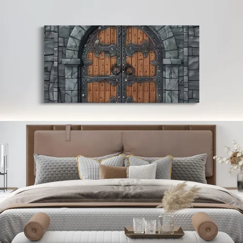 Vista 4 de Castle Walls Canvas Wall Art,Medieval Themed Modern Wall Hangings Posters,Knight Wall Canvas Wall Decor Bathroom Artwork,38"Lx19"W