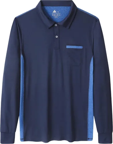 Vista 3 de SWISSWELL Polo de manga larga para hombre, camisas de golf con cuello para trabajo, casual, oficina, para trabajo