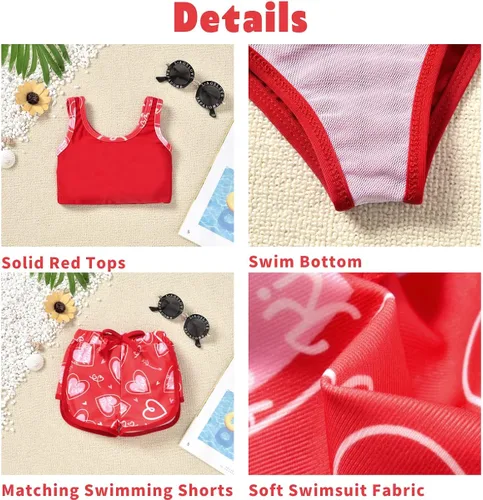 Vista 4 de Aalizzwell Conjunto de bikini de 3 piezas para niñas pequeñas con pantalones cortos de natación