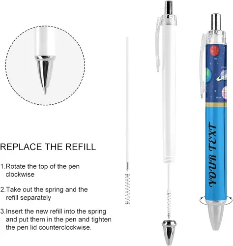 Vista 4 de Bolígrafos de sol de galaxia planeta azul personalizados con punta de lápiz capacitivo, bolígrafo grabado personalizado con nombre, logotipo