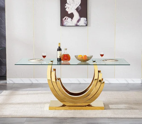 Vista 11 de Moderno juego de mesa de comedor de cristal de 5 piezas para 4, 70 pulgadas rectangular con 4 sillas copetudas de terciopelo beige, juego de mesa