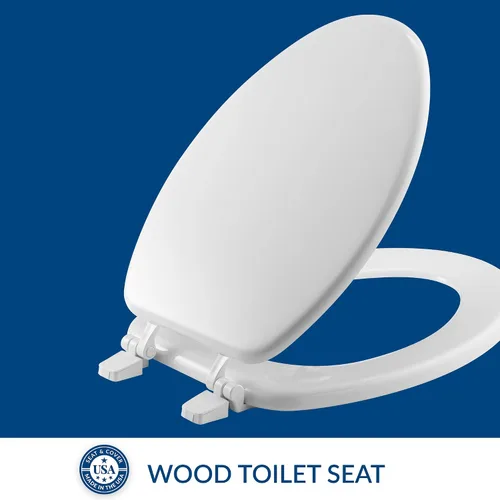 Vista 2 de Bemis 1400TTA Asiento de inodoro económico de madera duradera, fabricado en EE. UU., alargado, color blanco (paquete de 2)