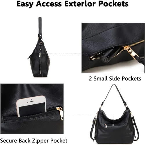 Vista 6 de VX VONXURY Bolsos Hobo para mujer, bolso de mano de piel sintética para mujer, bolso de hombro mediano con bolsillos laterales para el trabajo