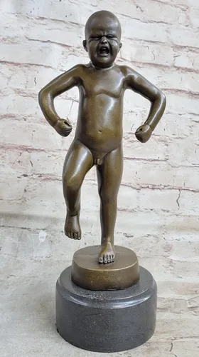 Vista 3 de Angry Indoor - Escultura de bronce joven llorando para niños, interesante estatua de metal para manualidades, escultura brillante fundida