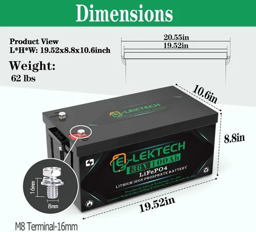Vista 2 de Batería de carrito de golf LiFePO4 de litio de 36V 100Ah