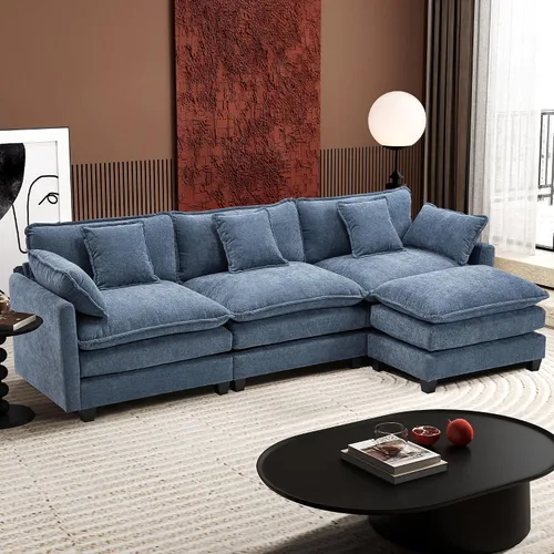 Vista 50 de Ihanherry - Sofá de nube de 3 plazas en L, modular, de asiento profundo, para sala de estar, cómodo cojín de asiento tapizado de doble capa, tela