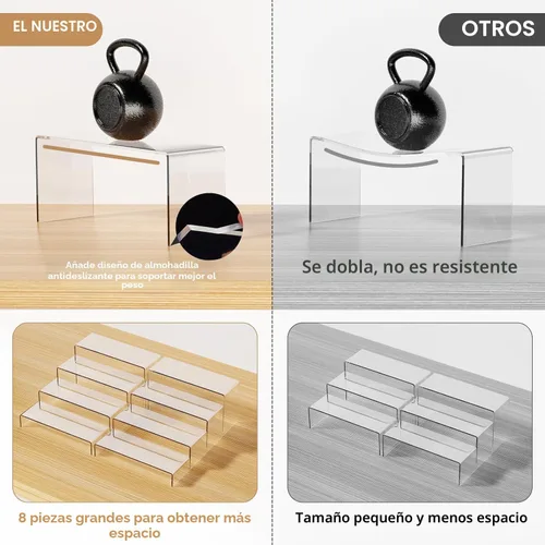 Vista 3 de Anglelife - Juego de 2 grandes elevadores de acrílico, 8 piezas de soporte de exhibición acrílico transparente rectangular, estante elevador