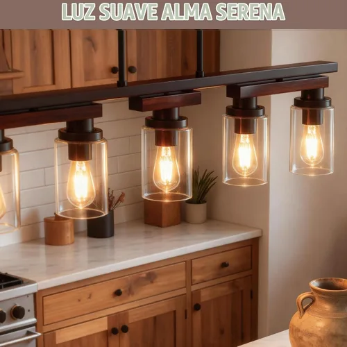 Vista 6 de 4 lámparas de isla de cocina y accesorios de iluminación de comedor de granja sobre mesa, colgante rústico ajustable para techo - Diseño giratorio