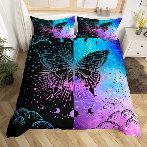 Vista 17 de Manfei Juego de funda de edredón de mariquita de tamaño individual, juego de ropa de cama de flores de acuarela de 2 piezas, funda de edredón floral