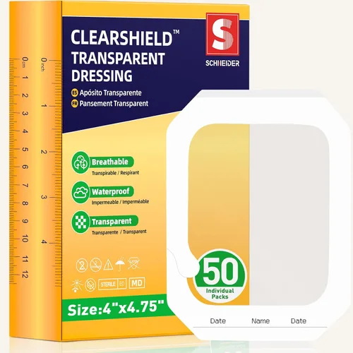 Vista 9 de Aderezo de película transparente, 2.3 x 2.75 pulgadas, paquete de 50, parche transparente transpirable