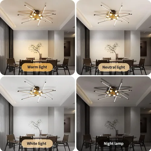 Vista 2 de Moderna lámpara de techo LED regulable semiempotrada negra y dorada, 12 lámparas de techo contemporáneas para sala de estar, dormitorio, comedor