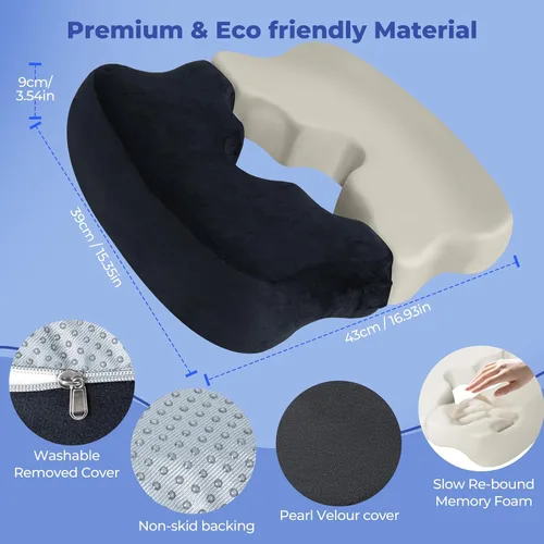 Vista 2 de SAHEYER Cojines para dolor de cama para glúteos, almohada de espuma viscoelástica para alivio de presión de hemorroides con orificio central y corte