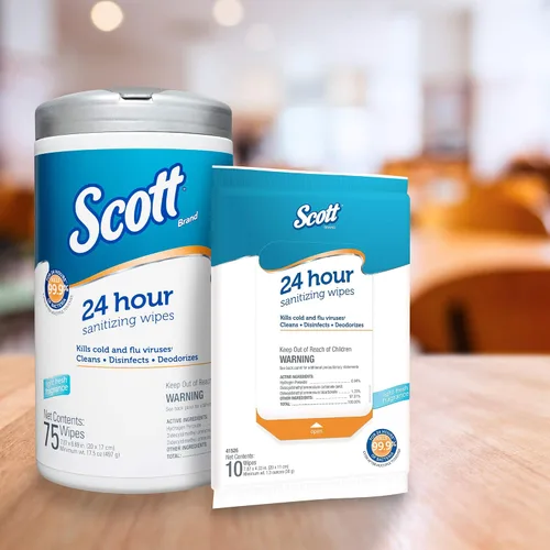 Vista 8 de Scott Toallitas desinfectantes 24 horas – Limpieza y desinfección multisuperficie, desinfección continua durante 24 horas – (41526), 50 paquetes x