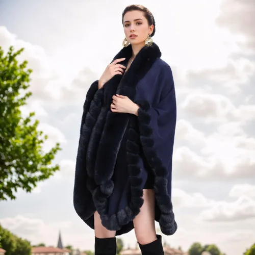 Vista 5 de Tngan Cárdigan de piel de zorro sintético, chal para invierno, capa de gran