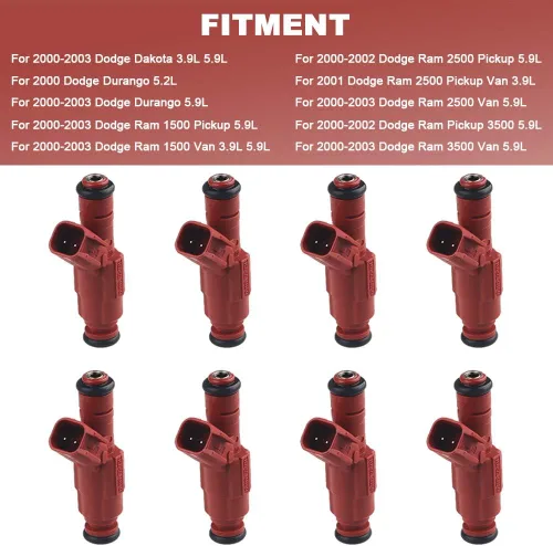 Vista 2 de JDMON Compatible con inyectores de combustible Dodge Ram 1500 2500 3500 Van Pickup Dakota Durango 3.9L 5.2L 5.9L 2000-2003 Reemplazar 0280155934