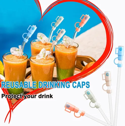Vista 6 de Fundas de paja de silicona compatibles con vasos Stanley, paquete de 4 adornos de paja para tazas de 30 y 40 onzas