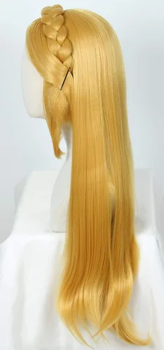 Vista 2 de Linfairy Peluca larga rubia para mujer, pelucas de cosplay de Halloween con 2 orejas de elfo