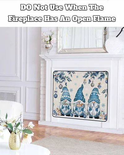 Vista 3 de Cubierta magnética azul para chimenea, detiene la pérdida de calor, pantalla de chimenea para interiores, bolas de gnomos de Navidad, árbol de copo
