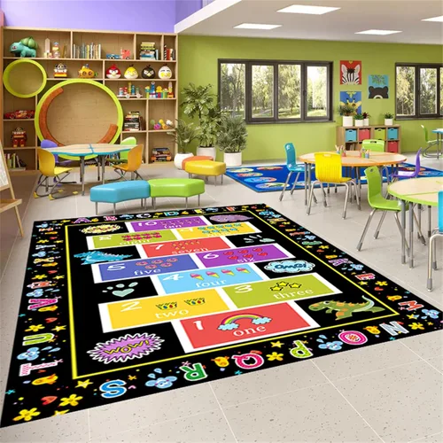Vista 4 de Tapete educativo de 3 x 4 pies, tapete de aprendizaje ABC y 123 para niños pequeños con diseños de animales, alfombra antideslizante lavable
