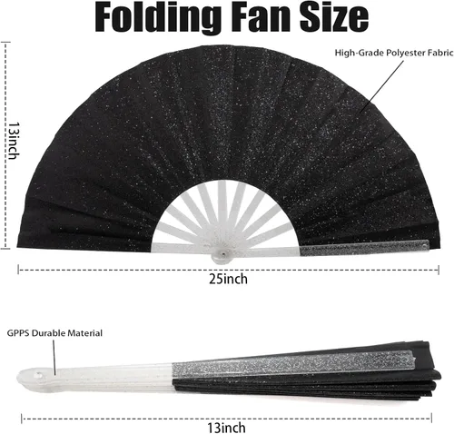 Vista 2 de 10 ventiladores plegables grandes de mano para hombres y mujeres, abanicos decorativos plegables, accesorios rave, utilizado para bailes, fiestas