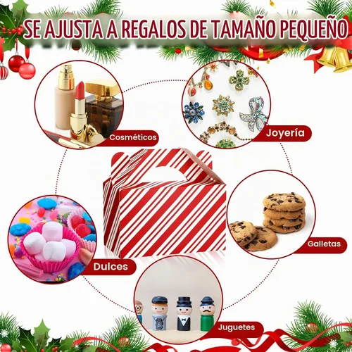 Vista 6 de Cholemy 50 piezas de cajas de regalo de Navidad con asa, cajas de diseño rojo y blanco, cajas de galletas y dulces de Navidad, cajas de papel
