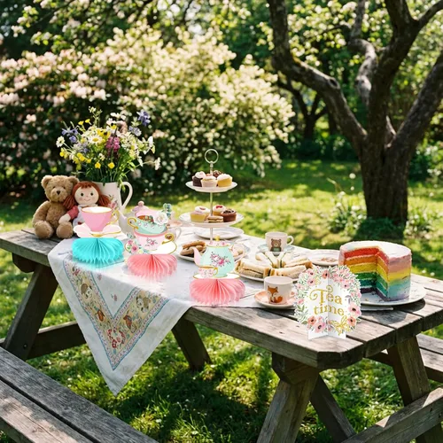 Vista 7 de 12 piezas de decoración de fiesta de té, tetera floral, centros de mesa de panal de abeja, decoración de mesa de fiesta de té para princesa