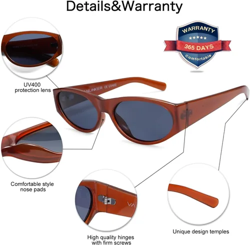 Vista 5 de VANLINKER Gafas de sol polarizadas retro pequeñas ovaladas ojo de gato para mujer y hombre, sombras de ojo de gato estrechas y delgadas de los años