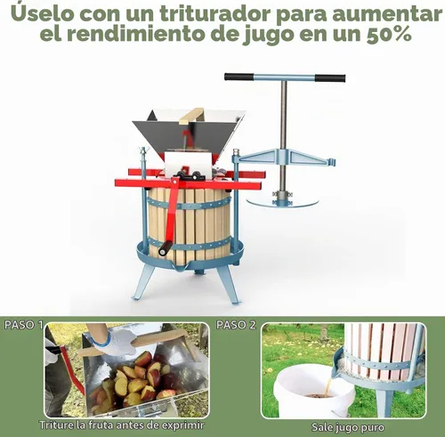 Vista 5 de SQUEEZE master Prensa de sidra de vino de frutas, cesta de madera maciza, barra de mango de 3.17 galones/12L-T, más estable, exprimidor tradicional