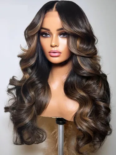 Vista 13 de UNICE Adiós a los Nudos - Peluca de onda corporal 7x5, con encaje HD frontal precortado, pelo humano con cordón elástico de tracción, balayage