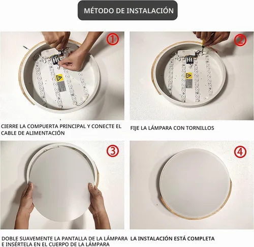 Vista 6 de Lámpara de techo empotrada, lámpara de techo LED de 12 pulgadas, blanco mate con madera, 4500K/24W (equivalente a 150W), lámparas de techo