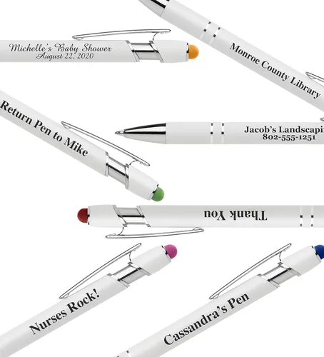 Vista 5 de ExpressDesigns™ - Bolígrafos personalizados de alta calidad con lápiz óptico Blanco hermoso Bolígrafos personalizados con nombre impreso