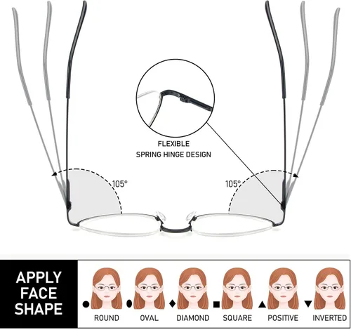 Vista 4 de Lentes de lectura de media luna para hombres y mujeres, lentes de montura metálica con bisagra de resorte