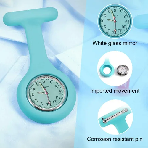 Vista 2 de Juego de 3 relojes de silicona para enfermeras bolsillo médico con clip de solapa para regalo
