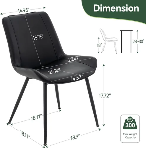 Vista 2 de Vogue Furniture Direct Juego de 2 sillas de comedor modernas, tapizadas de piel sintética, sin brazos, con patas de metal, sillas decorativas