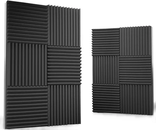 Vista 8 de Paquete de 12 paneles acústicos autoadhesivos de 1 x 12 x 12 pulgadas, espuma acústica, cuñas de espuma de estudio, paneles de alta densidad, cuñas