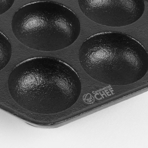 Vista 5 de Sartén de hierro fundido para panqueques daneses aebleskiver de Commercial CHEF, Utensilio de cocina de hierro fundido presazonado para bolitas