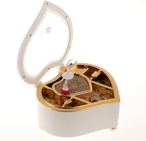 Vista 3 de FRECI Caja de música de bailarina en forma de corazón Caja de joyería con hermoso regalo de Navidad de bailarinaVanlentise - Blanco