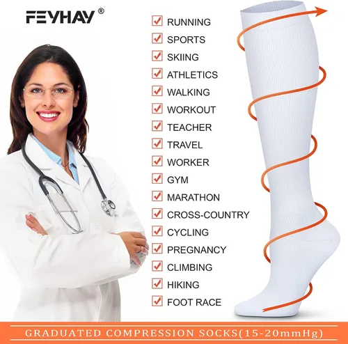 Vista 5 de FEYHAY Calcetines de compresión de cobre (8 pares) de 15-20 mmHg de circulación es la mejor atlética y diaria para hombres y mujeres, correr