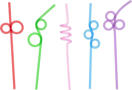 Vista 3 de Fiesta First 10 Pajitas Cortas Locas y Divertidas Premium para Niños Surtidas, Pajitas de Beber en Espiral Retorcidas Giratorias Divertidas