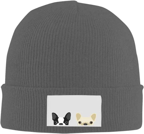 Vista 10 de SEAEAGLE Boston Terrier y Bulldog Francés Amigos Gorro de punto Gorro de invierno cálido al aire libre Gorro de punto Base Calavera Negro