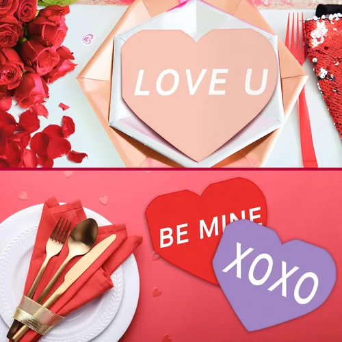 Vista 6 de 180 servilletas para el día de San Valentín, en forma de corazón, corazón rojo, desechables para cenas, almuerzos, bebidas, suministros de fiesta