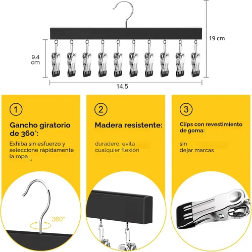 Vista 5 de Organizador de leggings para armario, perchas para pantalones con clips con capacidad para 20 leggings, jeans, sombreros, pantalones cortos