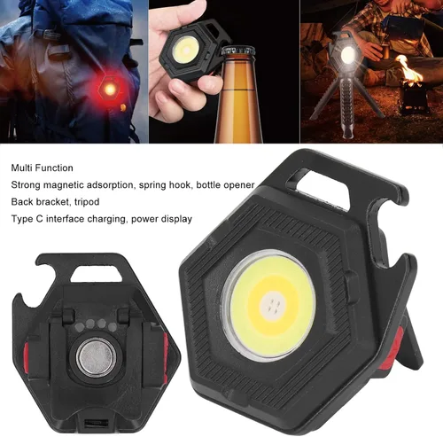 Vista 7 de COB - Luz de flash pequeña con soporte plegable - Llavero recargable de 500 lúmenes para pesca, camping, senderismo, 4 engranajes de brillo