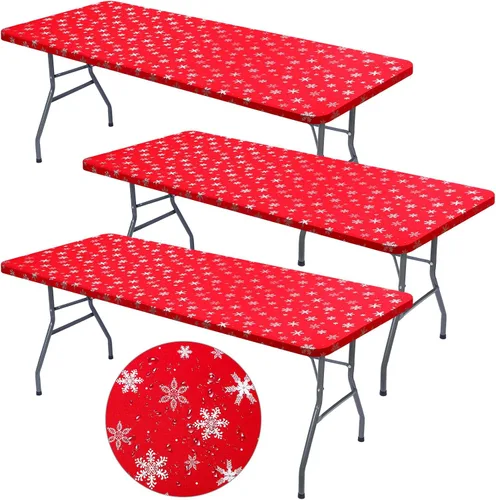 Vista 8 de Mixweer 1 Pza Mantel de Copo de Nieve Borde Elástico Ajuste Ceñido Rectangular Cubierta de Mesa Plegable 6 Pies, 30 x 72'' Tela de Poliéster