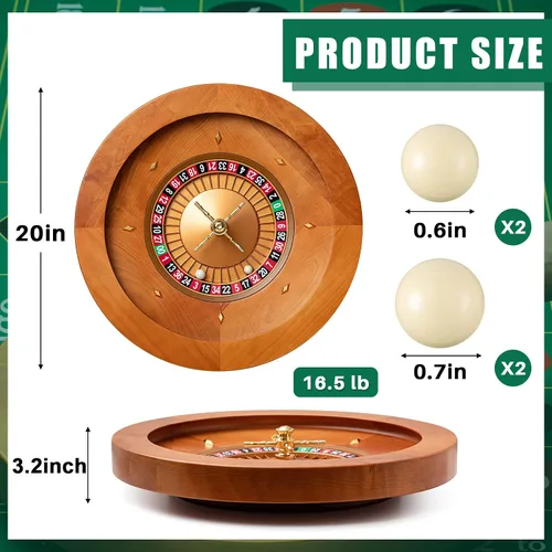 Vista 8 de Leyndo Rueda de Ruleta de Madera de 20 Pulgadas con 4 Bolas de Ruleta Rodamientos de Precisión de Grado Casino Rueda de Ruleta Mesa Giratoria