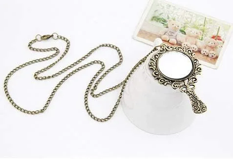 Vista 3 de AY - Collar con colgante de espejo antiguo vintage, cadena larga para mujer, regalo de joyería