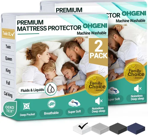 Vista 21 de OhGeni - Protector de colchón impermeable, tamaño Queen, con bolsillo profundo de 6 a 18 pulgadas, transpirable, sin ruido, suave, lavable, a prueba